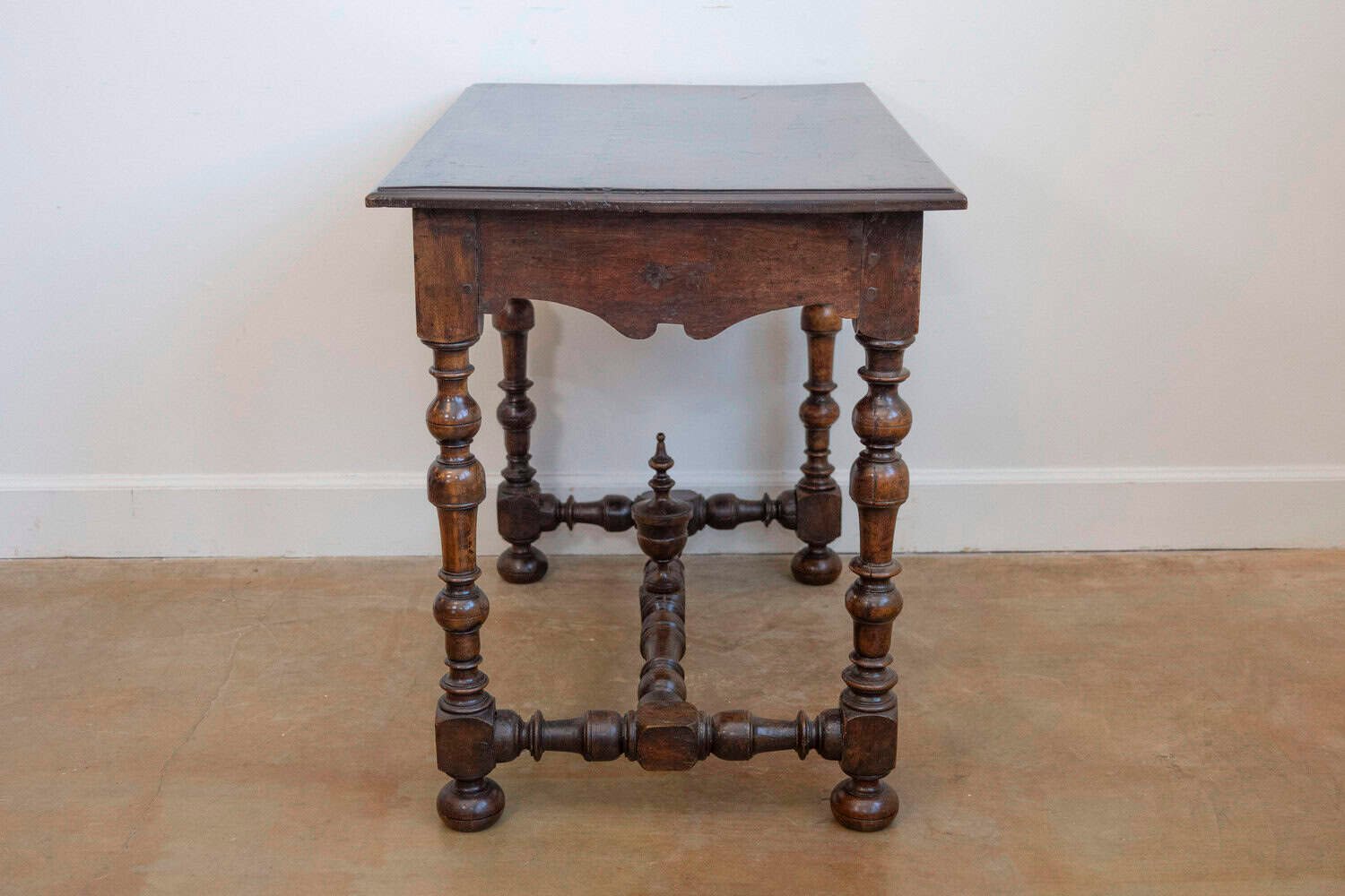 French Louis XIII Period Walnut Side Table with Baluster Legs and Carved Finial - JAA