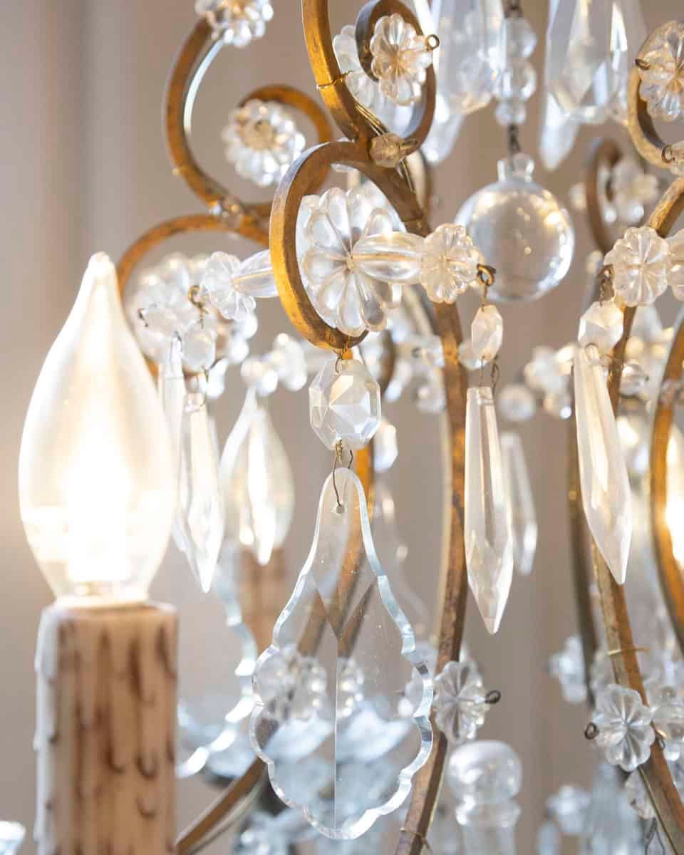 Italian Rococo Style 1890s Six-Light Crystal Chandelier with Gilt Metal Armature - JAA