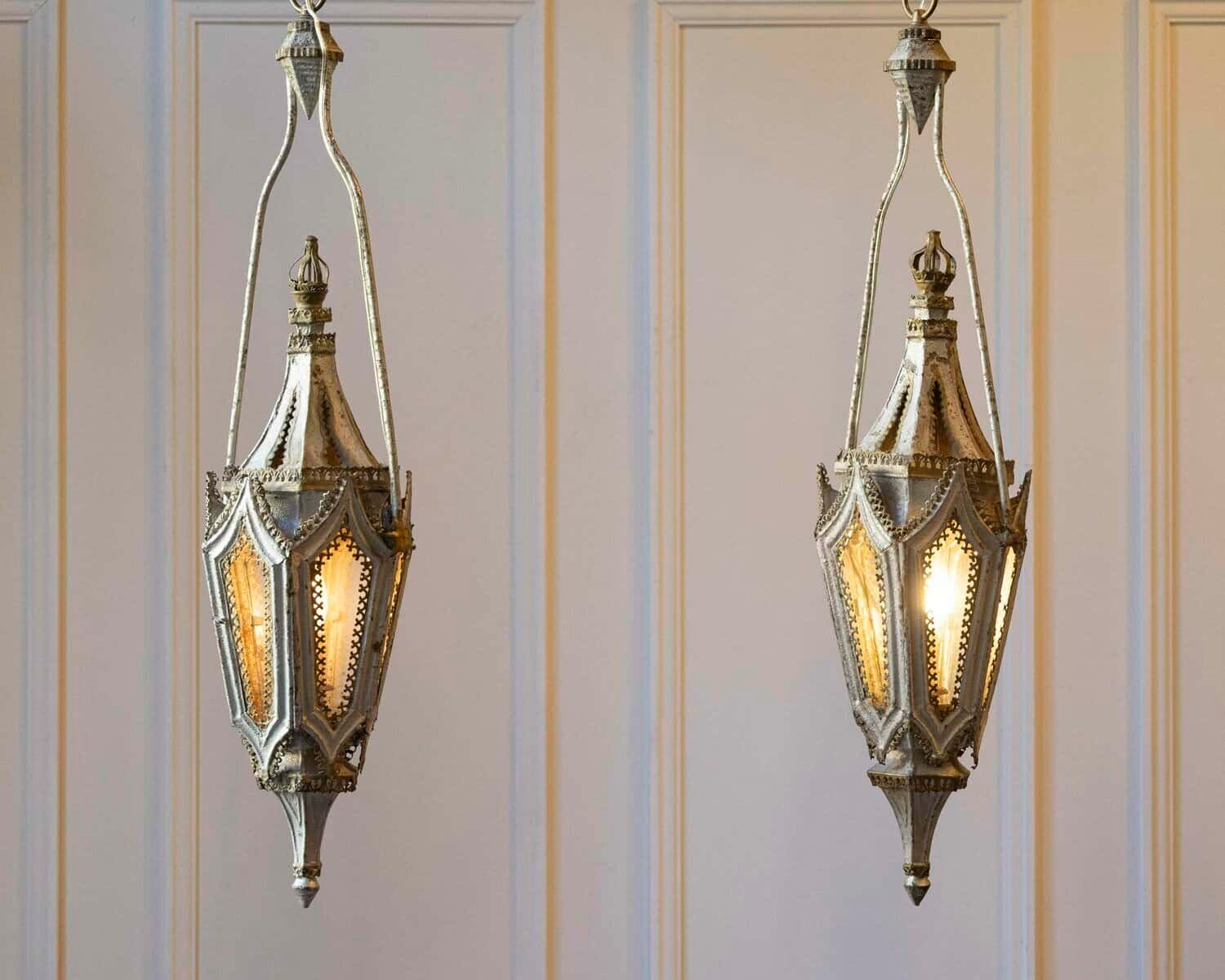 English 19th Century Painted Iron Gothic Revival Period Lanterns - JAA