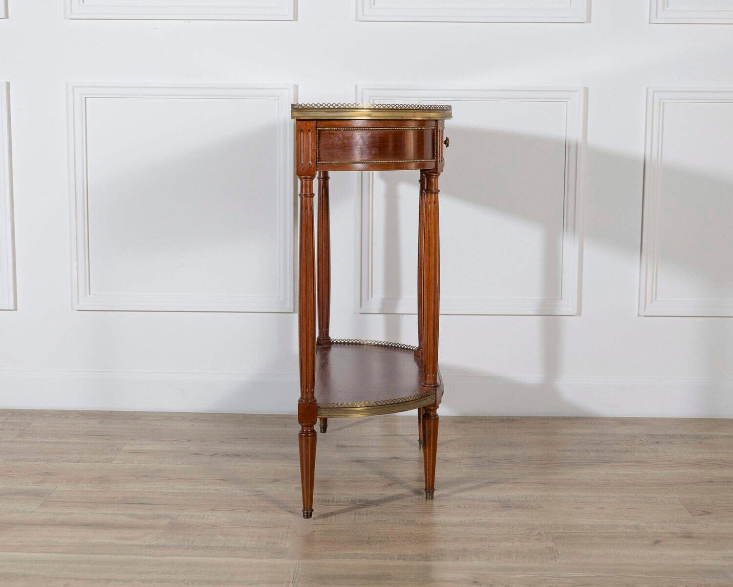 French Mahogany Console Table with Marble Top and Brass Gallery, Early 20th Century - JAA