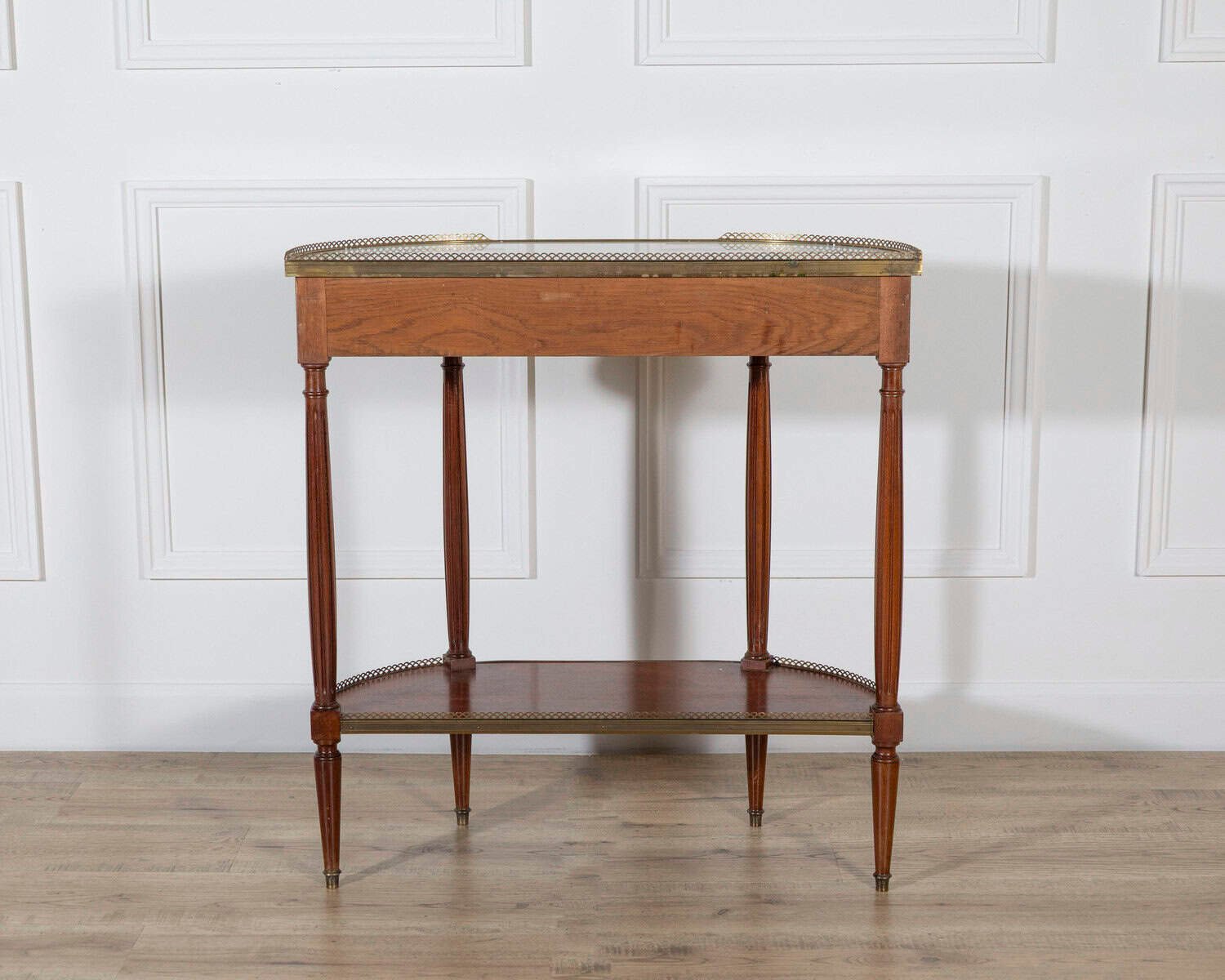 French Mahogany Console Table with Marble Top and Brass Gallery, Early 20th Century - JAA