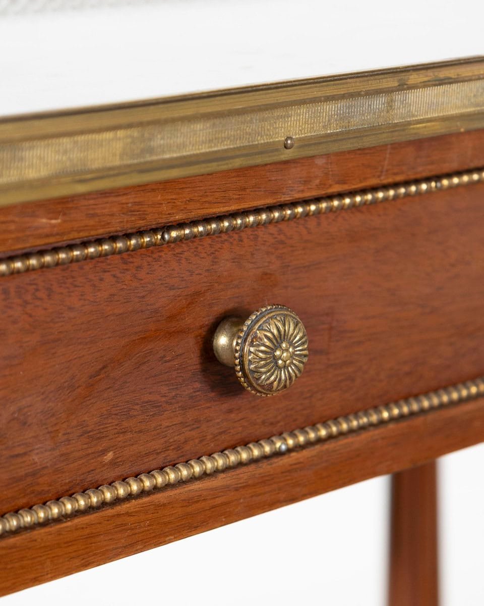 French Mahogany Console Table with Marble Top and Brass Gallery, Early 20th Century - JAA