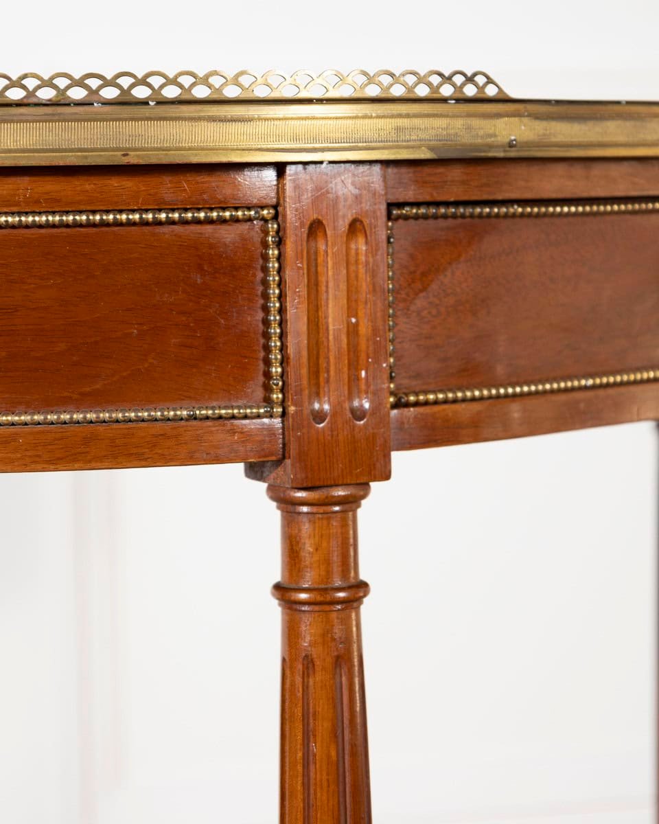 French Mahogany Console Table with Marble Top and Brass Gallery, Early 20th Century - JAA