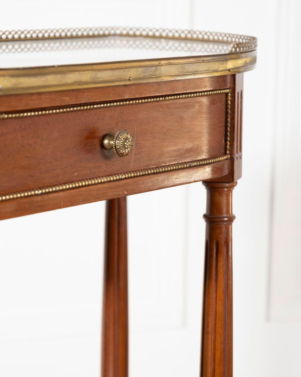 French Mahogany Console Table with Marble Top and Brass Gallery, Early 20th Century - JAA