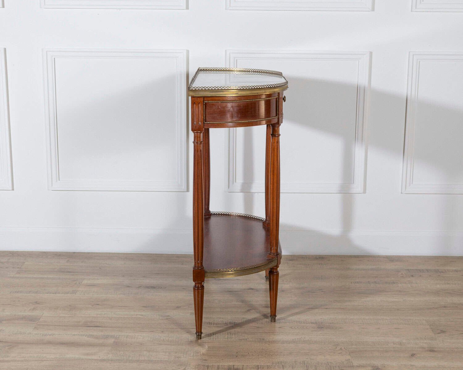 French Mahogany Console Table with Marble Top and Brass Gallery, Early 20th Century - JAA