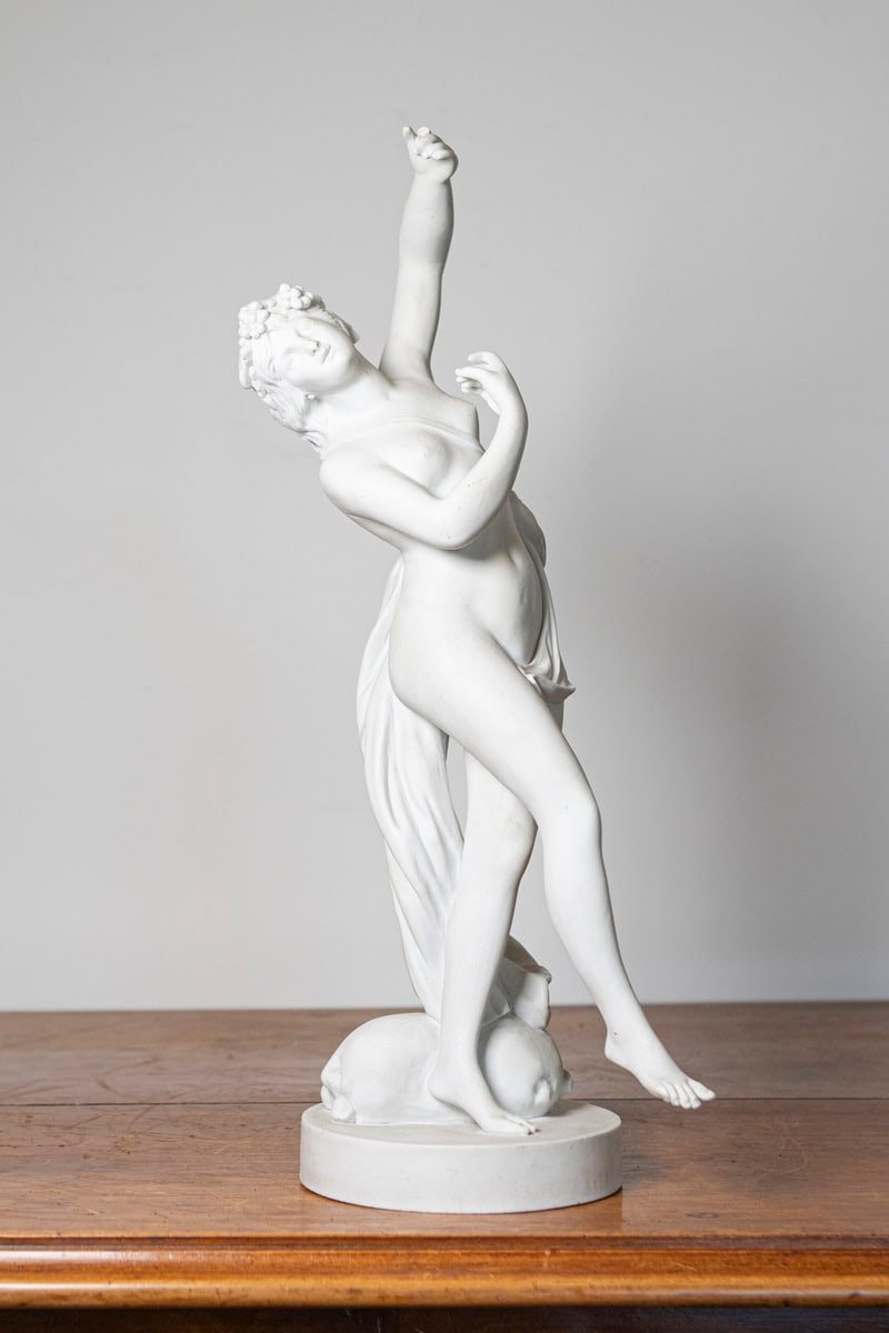 French 19th Century White Marble Neoclassical Figure of a Young Dancer with Flowing Drapery - JAA