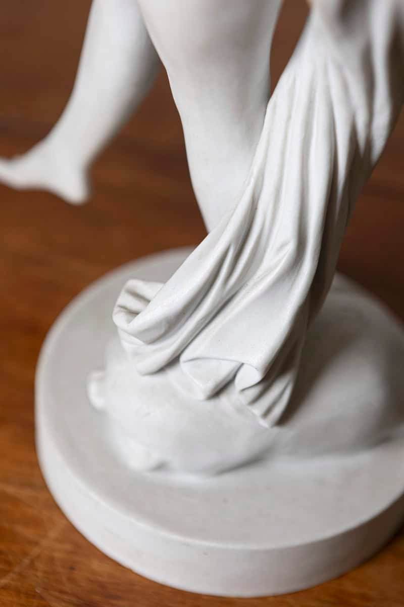 French 19th Century White Marble Neoclassical Figure of a Young Dancer with Flowing Drapery - JAA