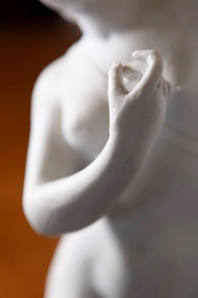 French 19th Century White Marble Neoclassical Figure of a Young Dancer with Flowing Drapery - JAA
