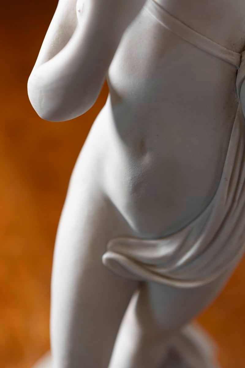 French 19th Century White Marble Neoclassical Figure of a Young Dancer with Flowing Drapery - JAA