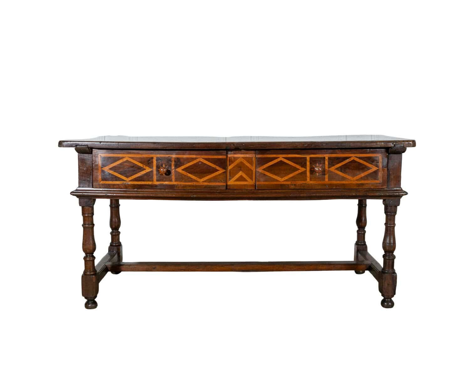 17th-Century Italian Fratino Table in Walnut with Cherry Inlay - JAA