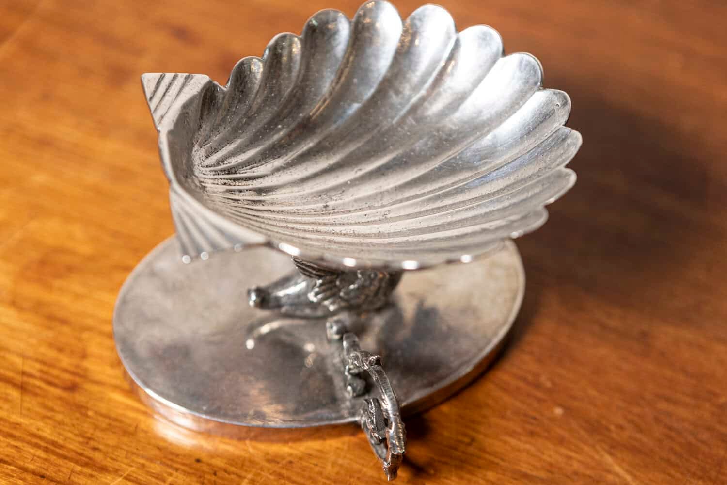 French 19th Century Silver Swan Sculpture with Shell-Form Dish and Scrollwork Base - JAA