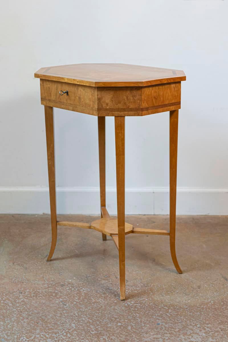 English Turn of the Century 1900s Octagonal Top Birchwood Work Table - JAA