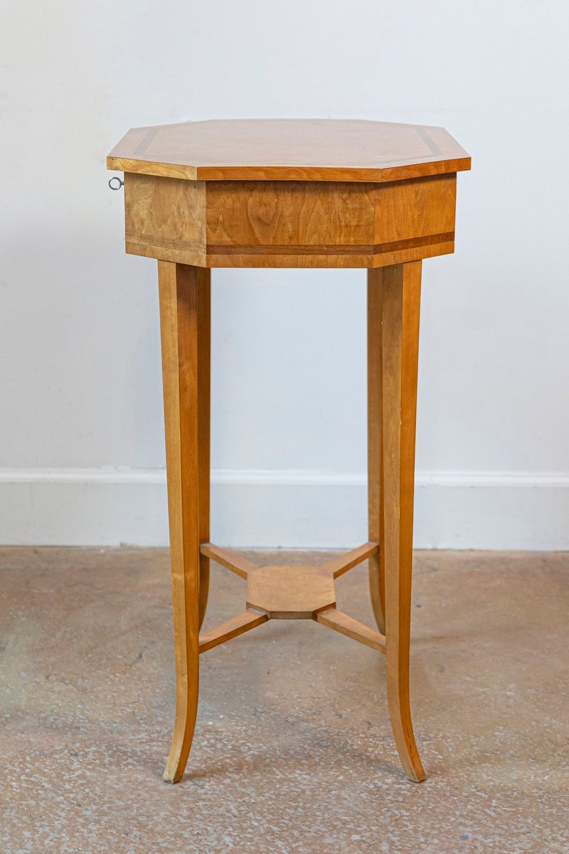 English Turn of the Century 1900s Octagonal Top Birchwood Work Table - JAA