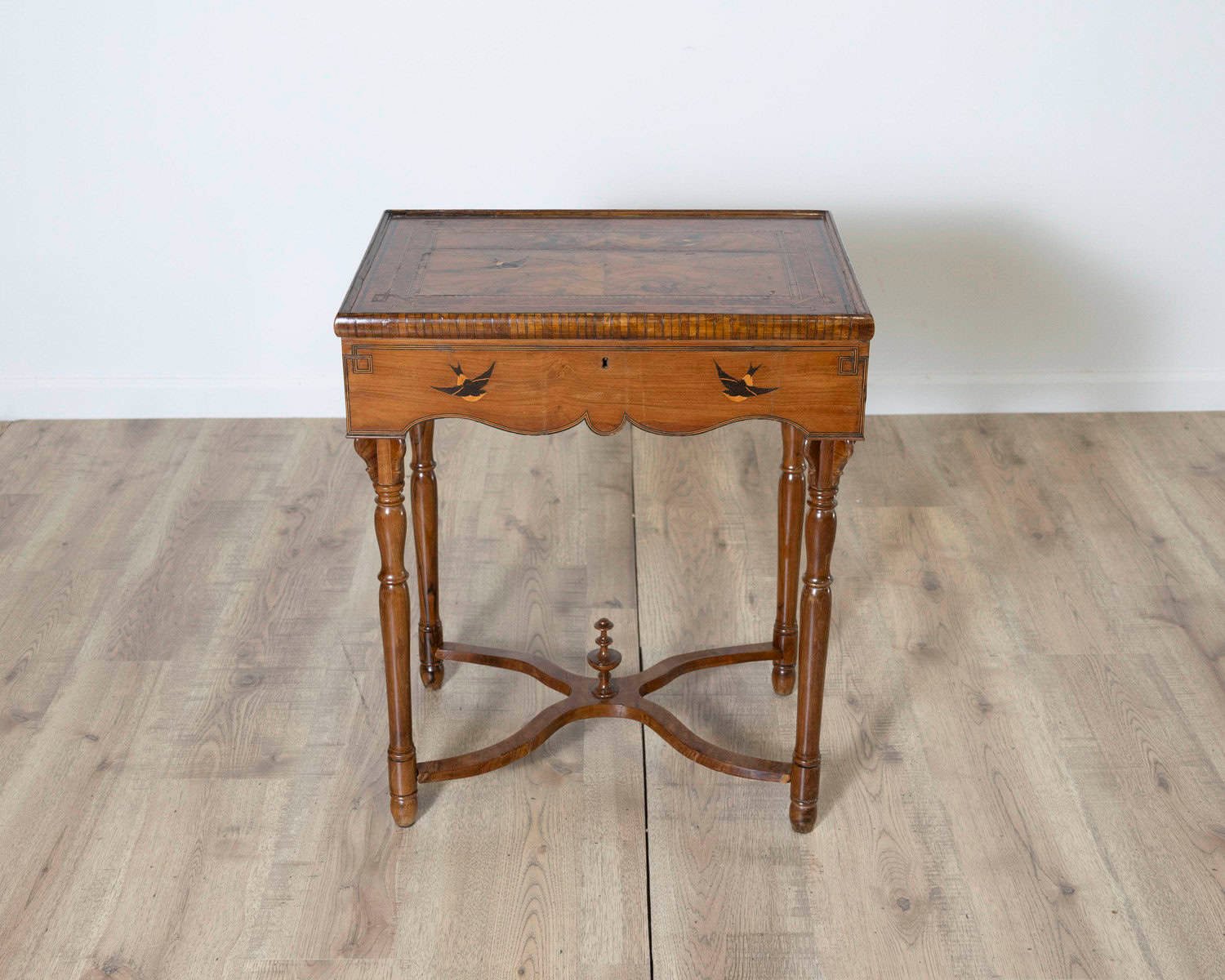Tuscan Inlaid Walnut Side Table with Swallow Motif, Late 19th Century - JAA