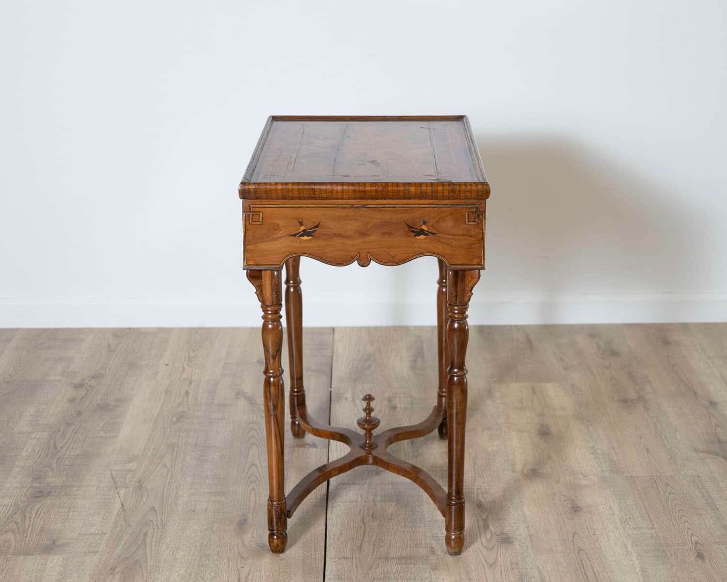 Tuscan Inlaid Walnut Side Table with Swallow Motif, Late 19th Century - JAA