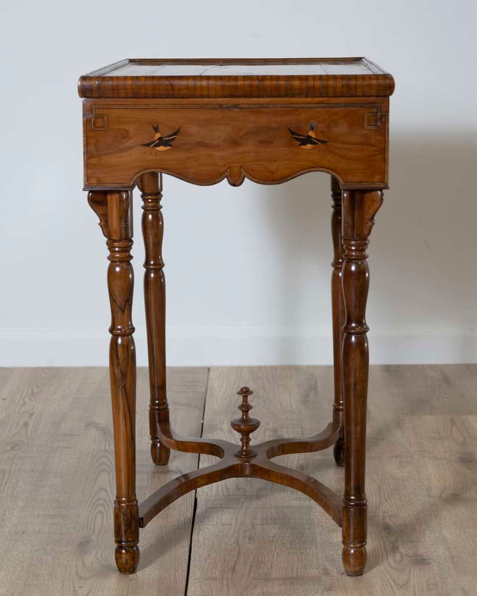 Tuscan Inlaid Walnut Side Table with Swallow Motif, Late 19th Century - JAA