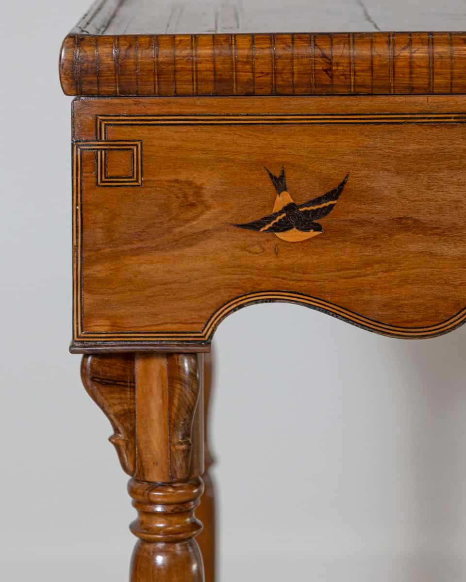 Tuscan Inlaid Walnut Side Table with Swallow Motif, Late 19th Century - JAA