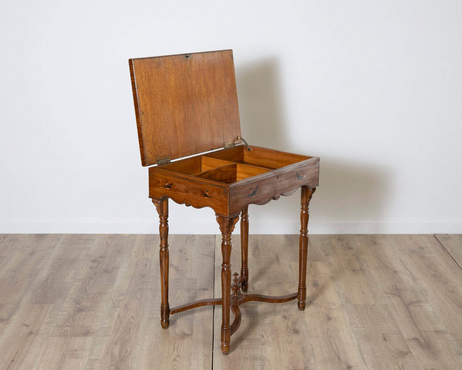Tuscan Inlaid Walnut Side Table with Swallow Motif, Late 19th Century - JAA