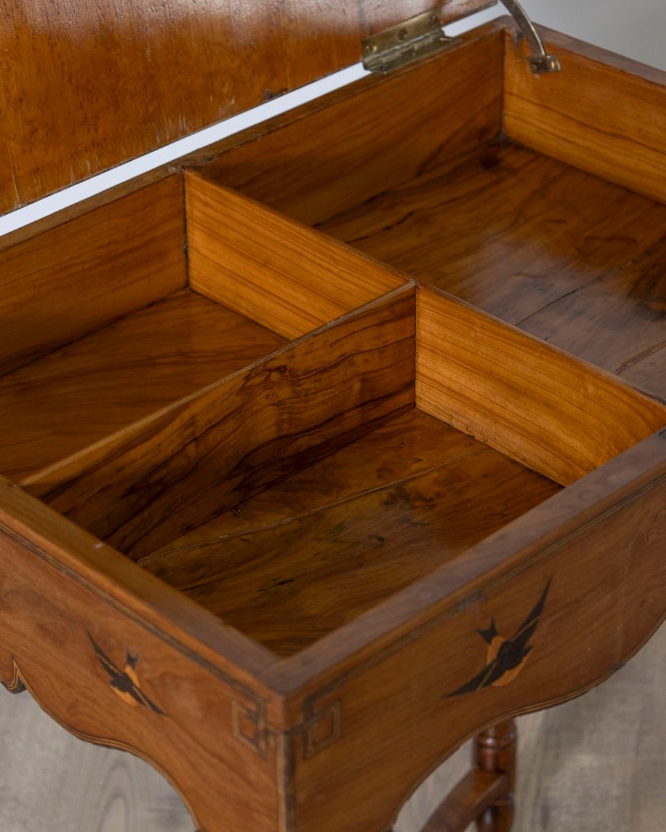 Tuscan Inlaid Walnut Side Table with Swallow Motif, Late 19th Century - JAA