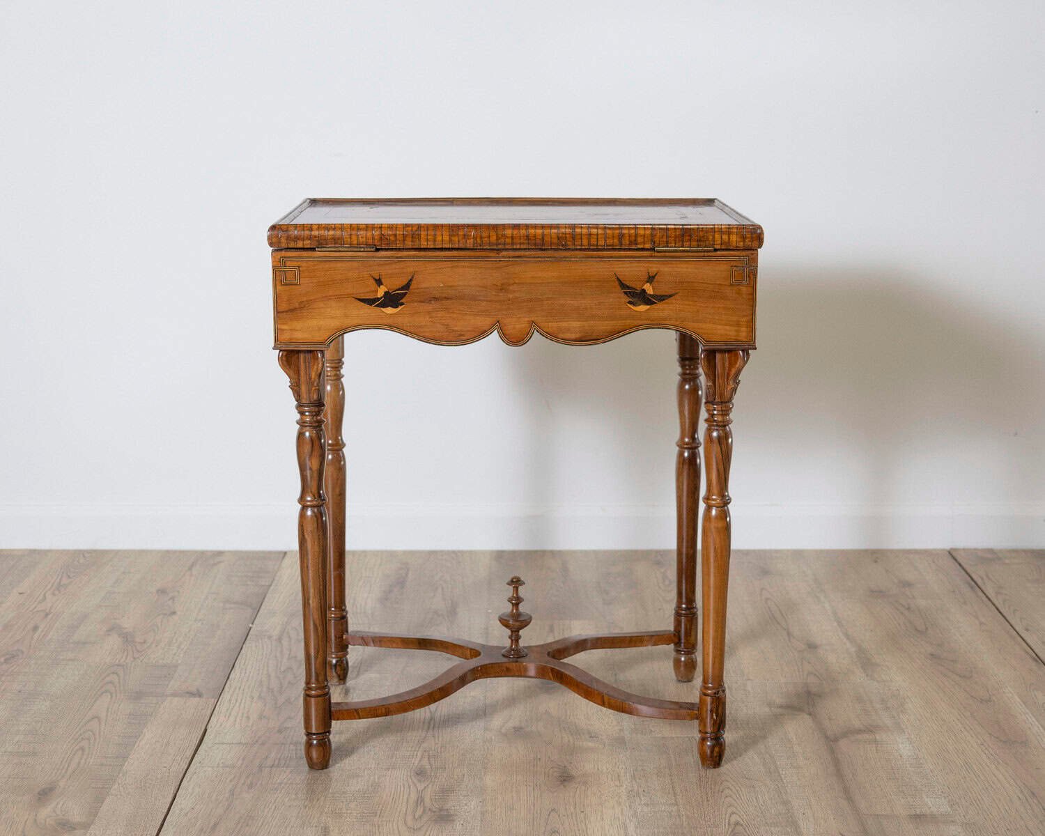 Tuscan Inlaid Walnut Side Table with Swallow Motif, Late 19th Century - JAA