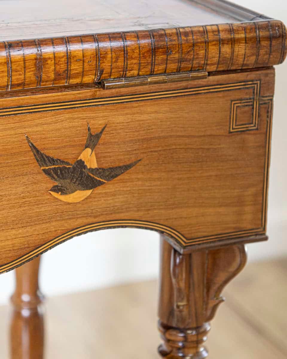 Tuscan Inlaid Walnut Side Table with Swallow Motif, Late 19th Century - JAA