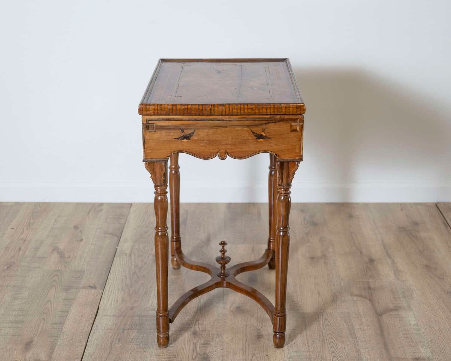 Tuscan Inlaid Walnut Side Table with Swallow Motif, Late 19th Century - JAA