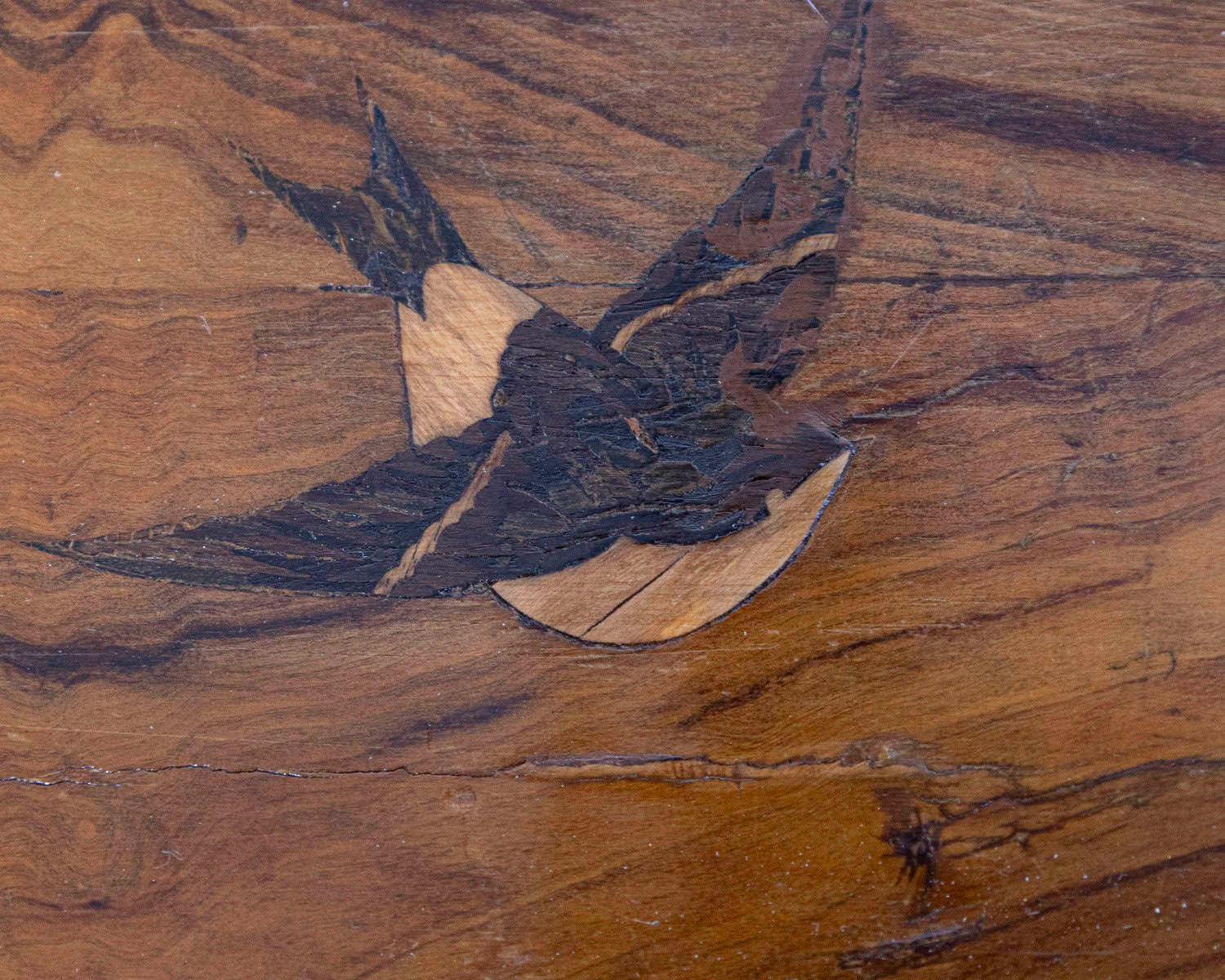 Tuscan Inlaid Walnut Side Table with Swallow Motif, Late 19th Century - JAA