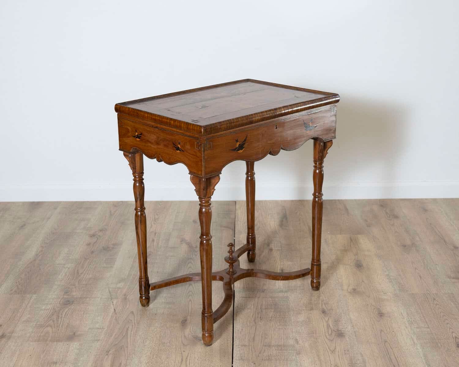Tuscan Inlaid Walnut Side Table with Swallow Motif, Late 19th Century - JAA