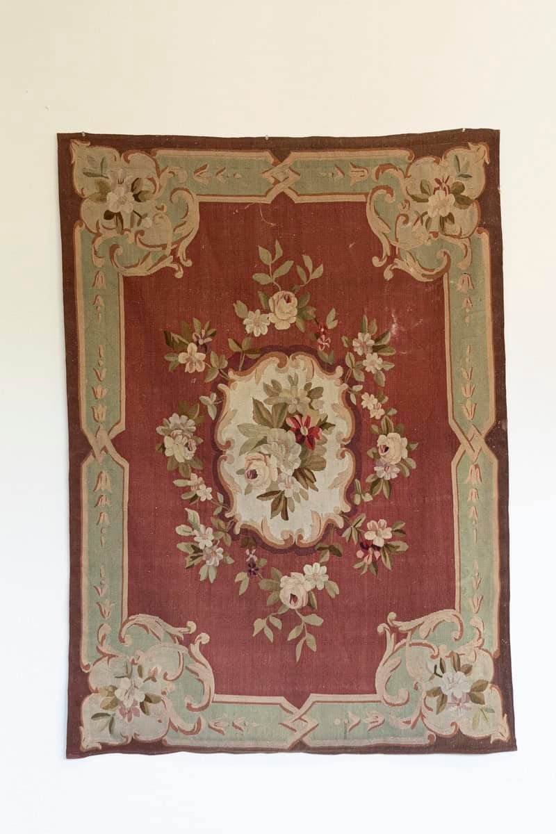 French 19th Century Red and Soft Green Aubusson Tapestry with Floral Décor - JAA