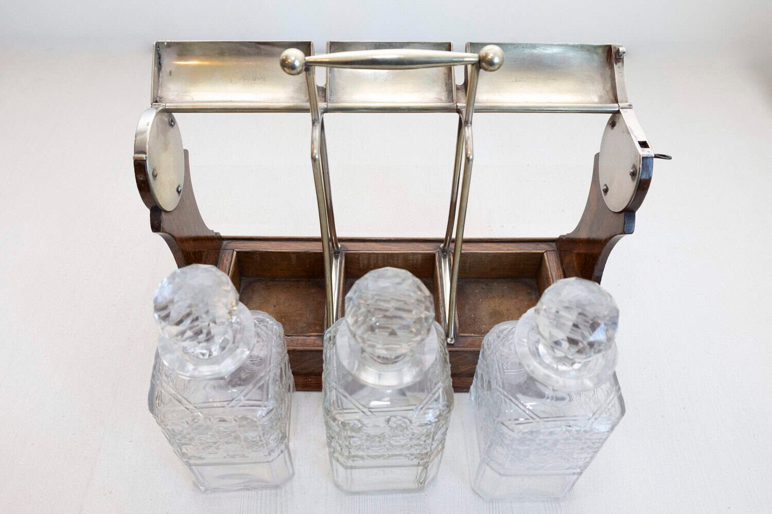 English 19th Century Victorian Locking Tantalus with Three Cut Glass Decanters - JAA