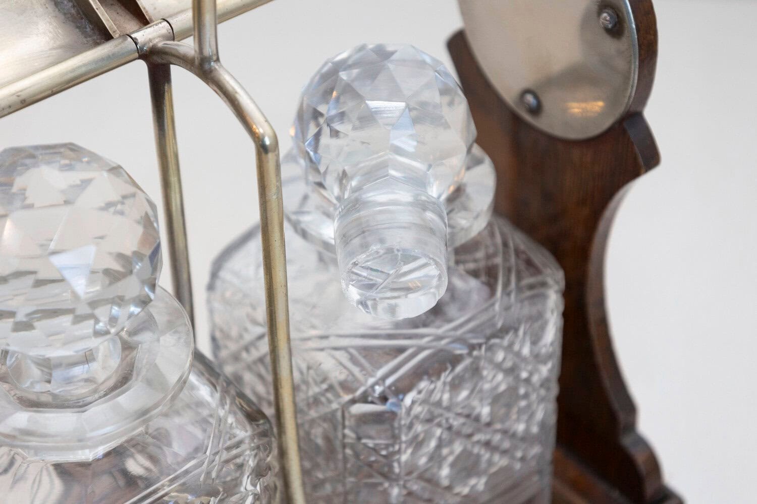 English 19th Century Victorian Locking Tantalus with Three Cut Glass Decanters - JAA