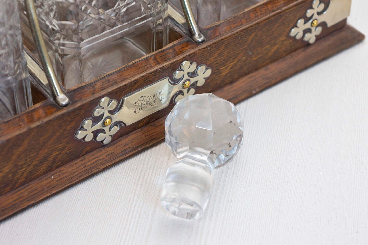 English 19th Century Victorian Locking Tantalus with Three Cut Glass Decanters - JAA