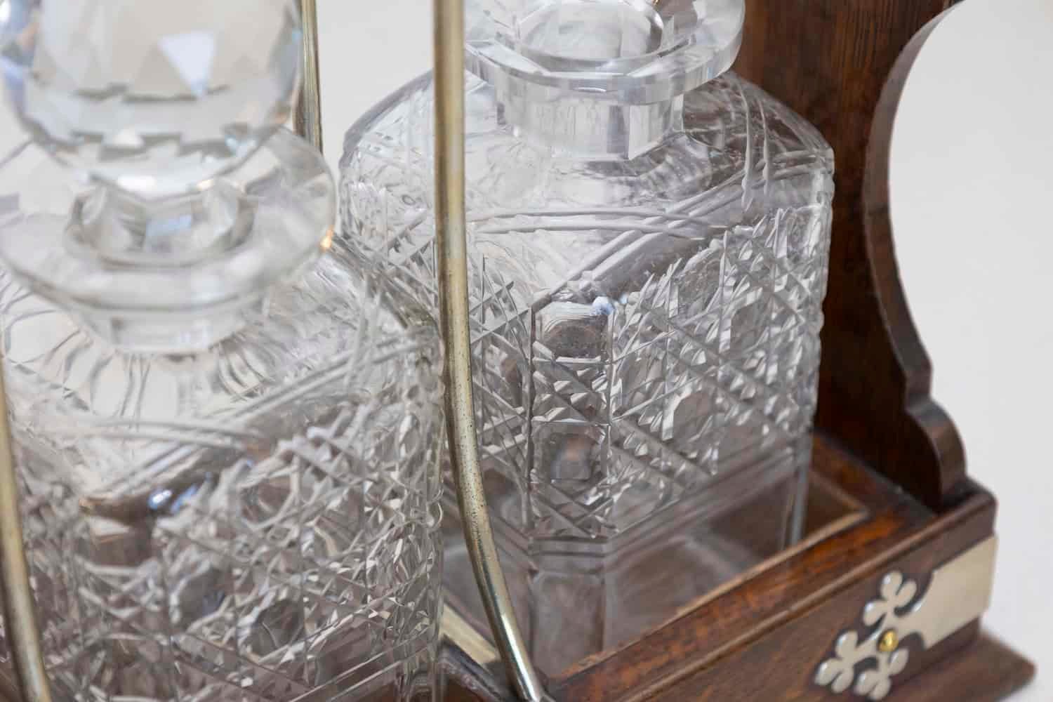 English 19th Century Victorian Locking Tantalus with Three Cut Glass Decanters - JAA