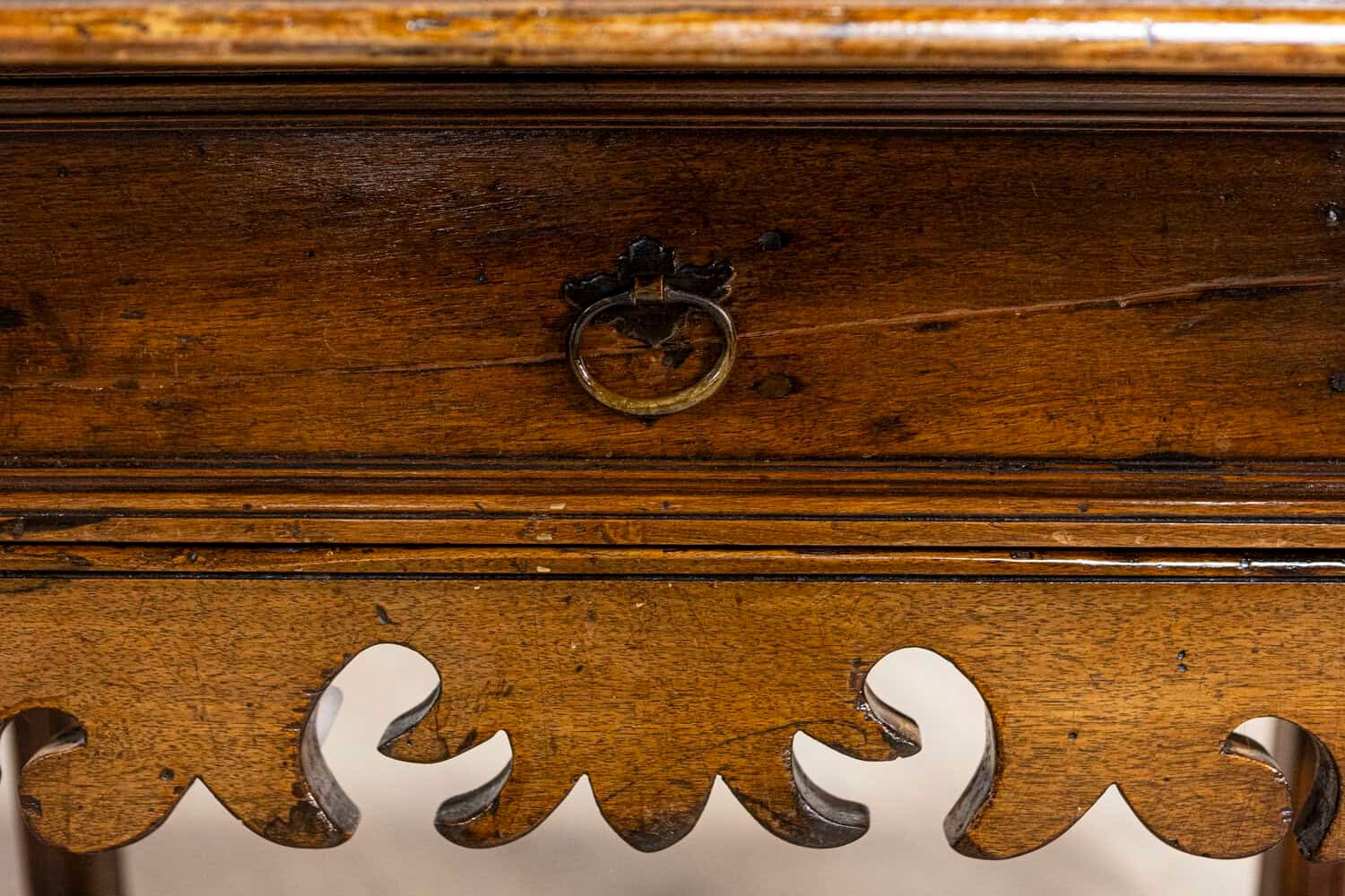 Italian 18th Century Walnut Side Table with Carved Apron and Single Drawer - JAA