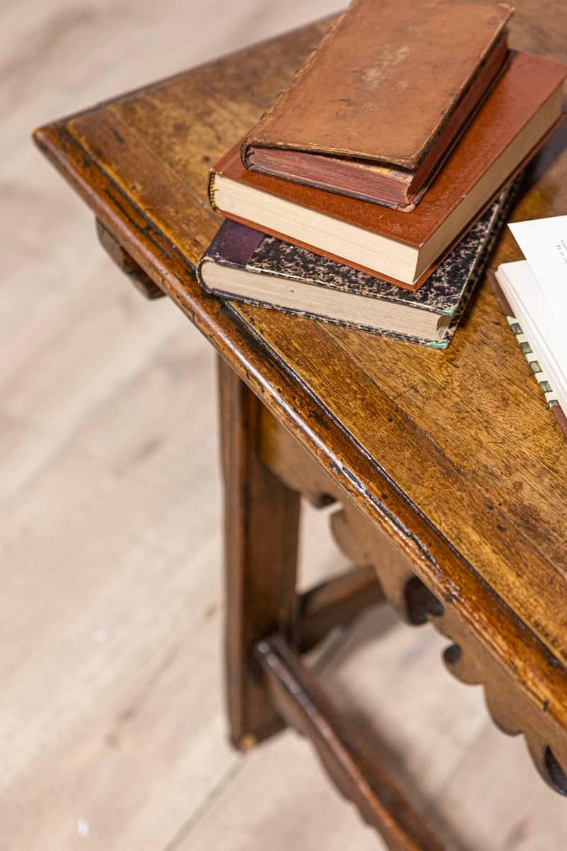 Italian 18th Century Walnut Side Table with Carved Apron and Single Drawer - JAA