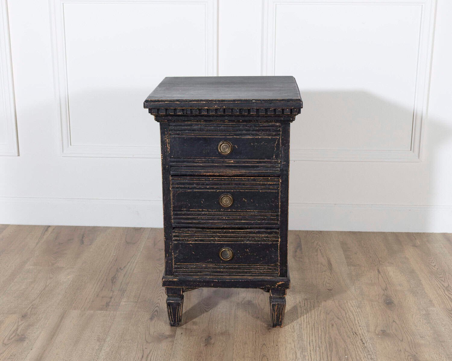 Pair of Scandinavian Black-Painted Bedside Tables with Brass Hardware, 20th Century - JAA