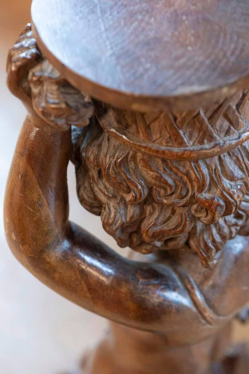 French Napoléon III 1860s Carved Walnut Sculpture of a Putto Carrying a Vessel - JAA