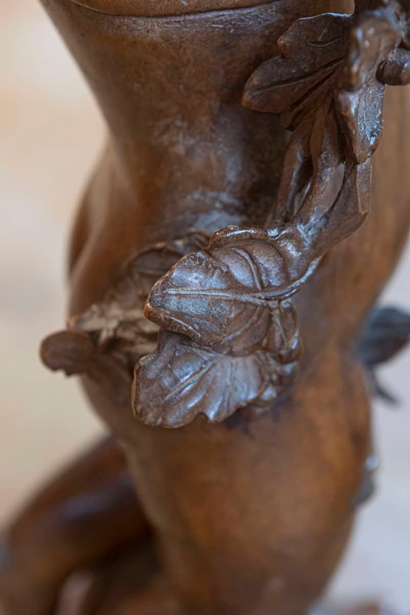 French Napoléon III 1860s Carved Walnut Sculpture of a Putto Carrying a Vessel - JAA