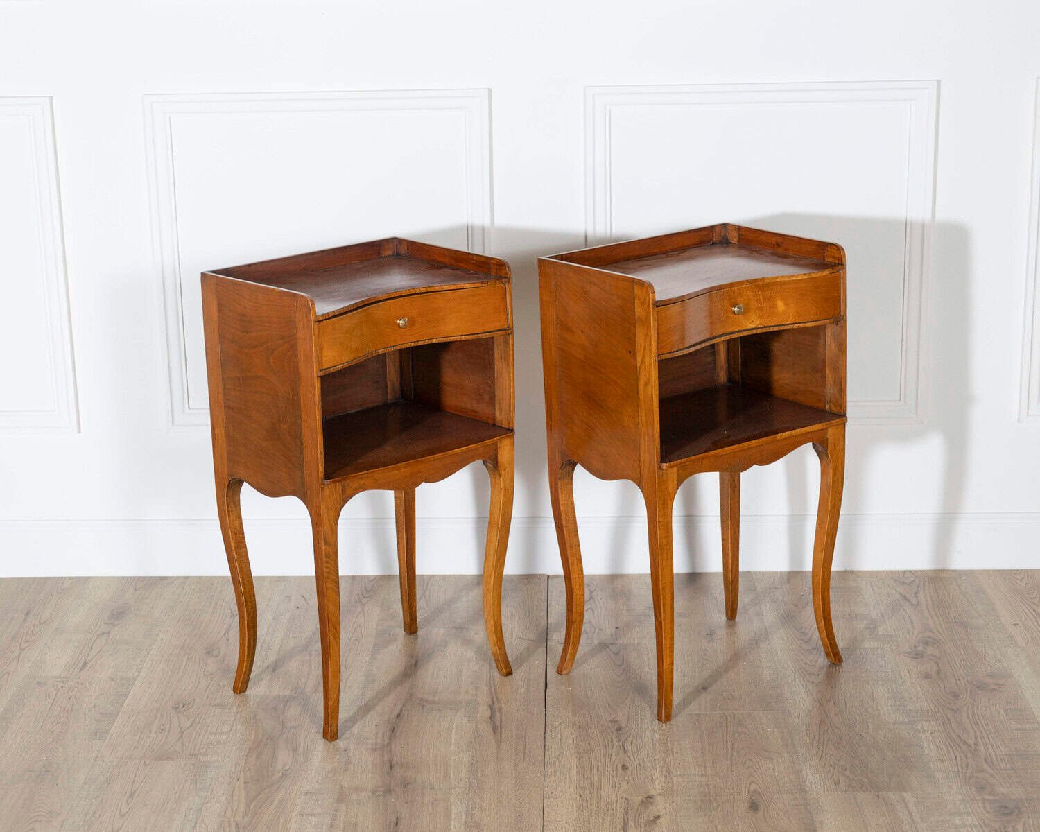 Pair of Louis XV Style Cherry Bedside Tables with Drawer and Niche - JAA