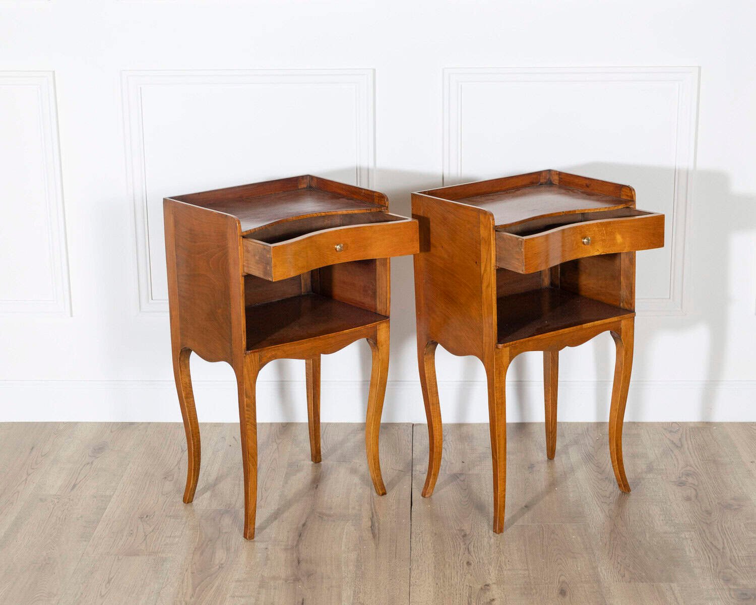 Pair of Louis XV Style Cherry Bedside Tables with Drawer and Niche - JAA