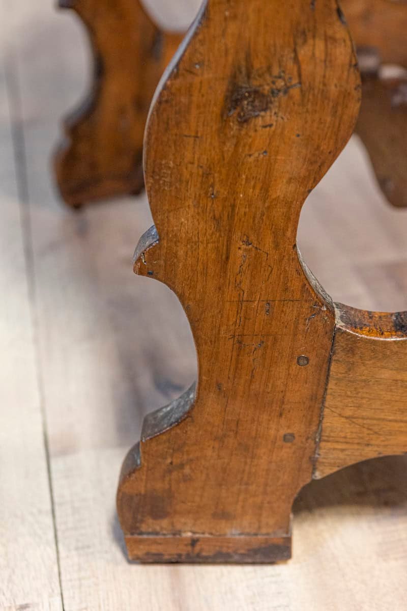 17th Century Italian Baroque Period Walnut Demilune Table with Carved Lyre Base - JAA