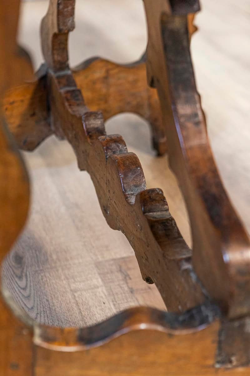 17th Century Italian Baroque Period Walnut Demilune Table with Carved Lyre Base - JAA