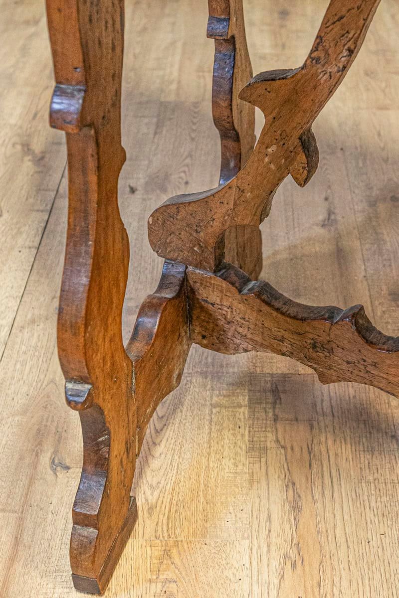 17th Century Italian Baroque Period Walnut Demilune Table with Carved Lyre Base - JAA