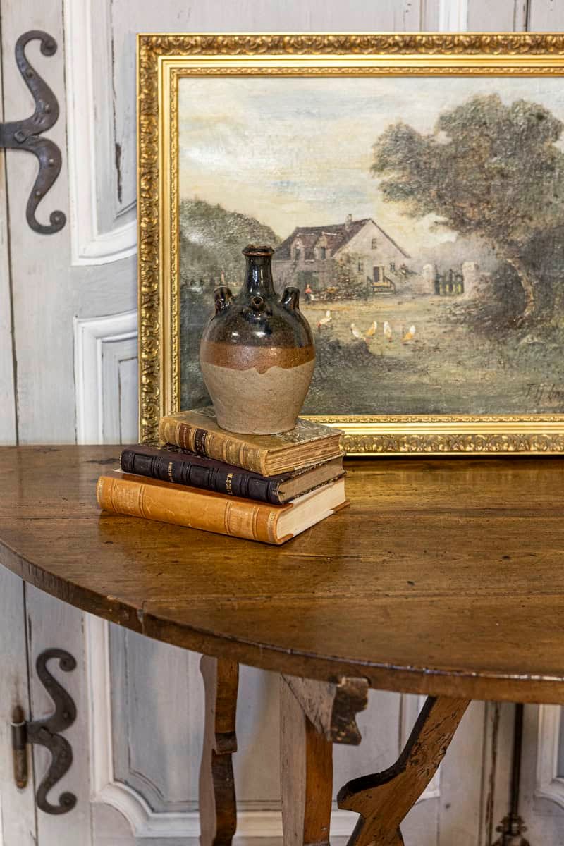 17th Century Italian Baroque Period Walnut Demilune Table with Carved Lyre Base - JAA