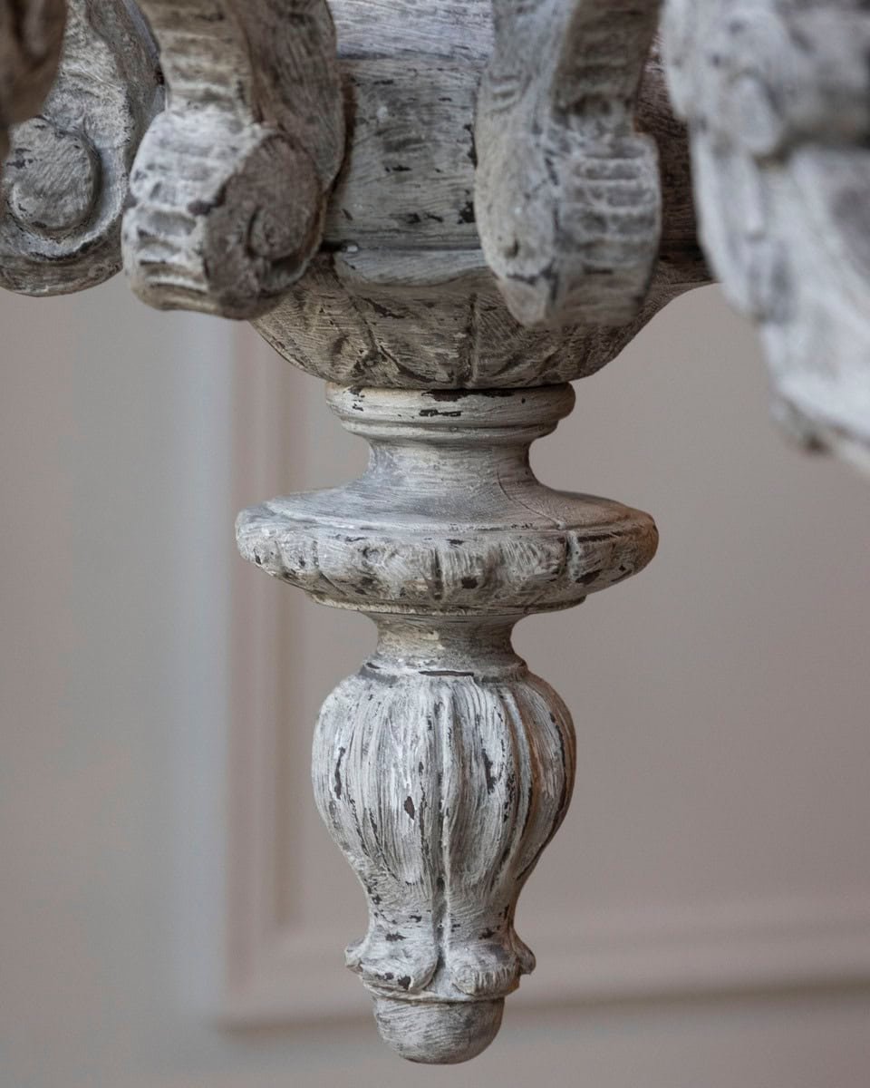 French 20th Century Carved and Painted Wood Twelve-Light Chandelier - JAA