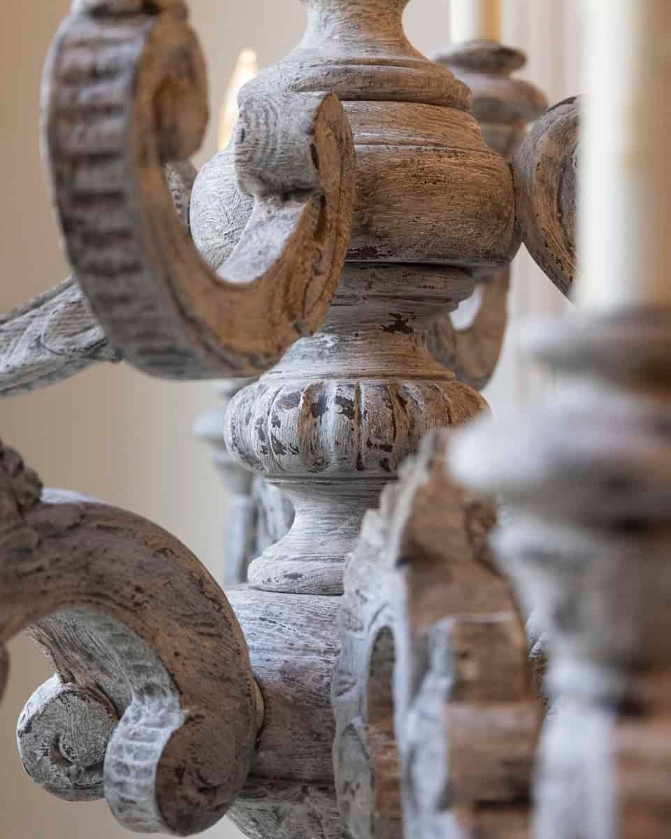 French 20th Century Carved and Painted Wood Twelve-Light Chandelier - JAA