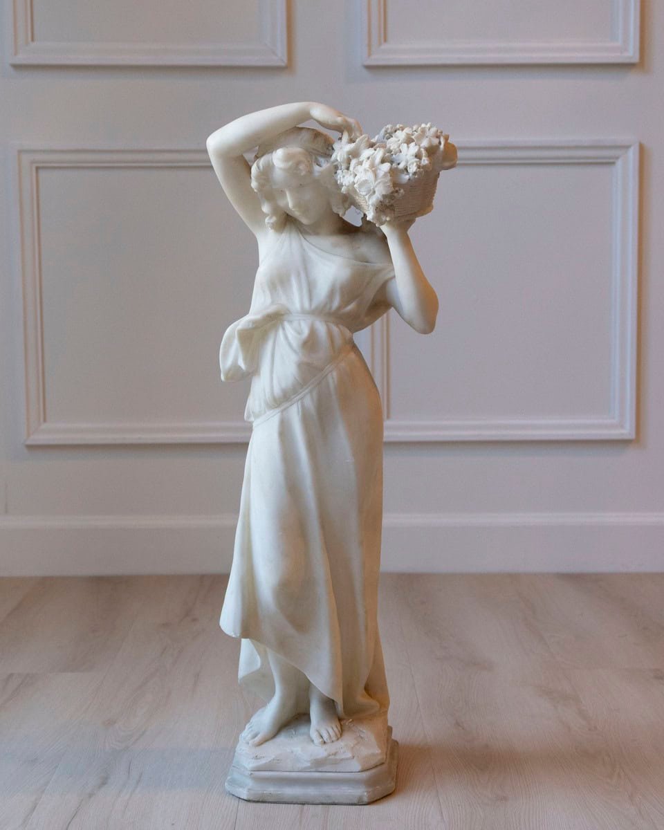 Italian Late 19th / Early 20th Century Volterra Alabaster Figure of a Flower Girl - JAA