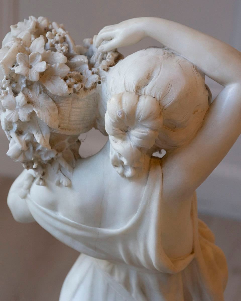 Italian Late 19th / Early 20th Century Volterra Alabaster Figure of a Flower Girl - JAA