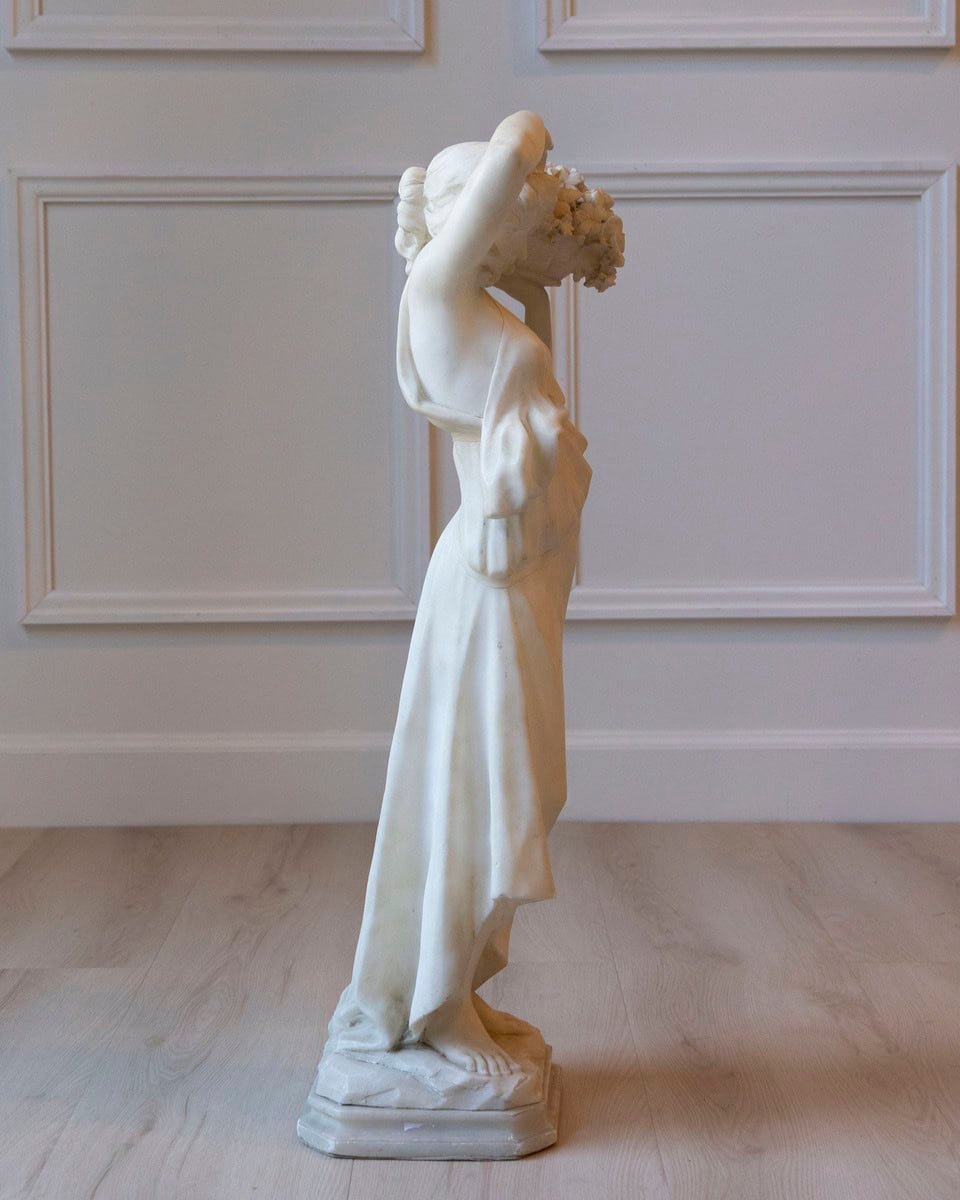 Italian Late 19th / Early 20th Century Volterra Alabaster Figure of a Flower Girl - JAA