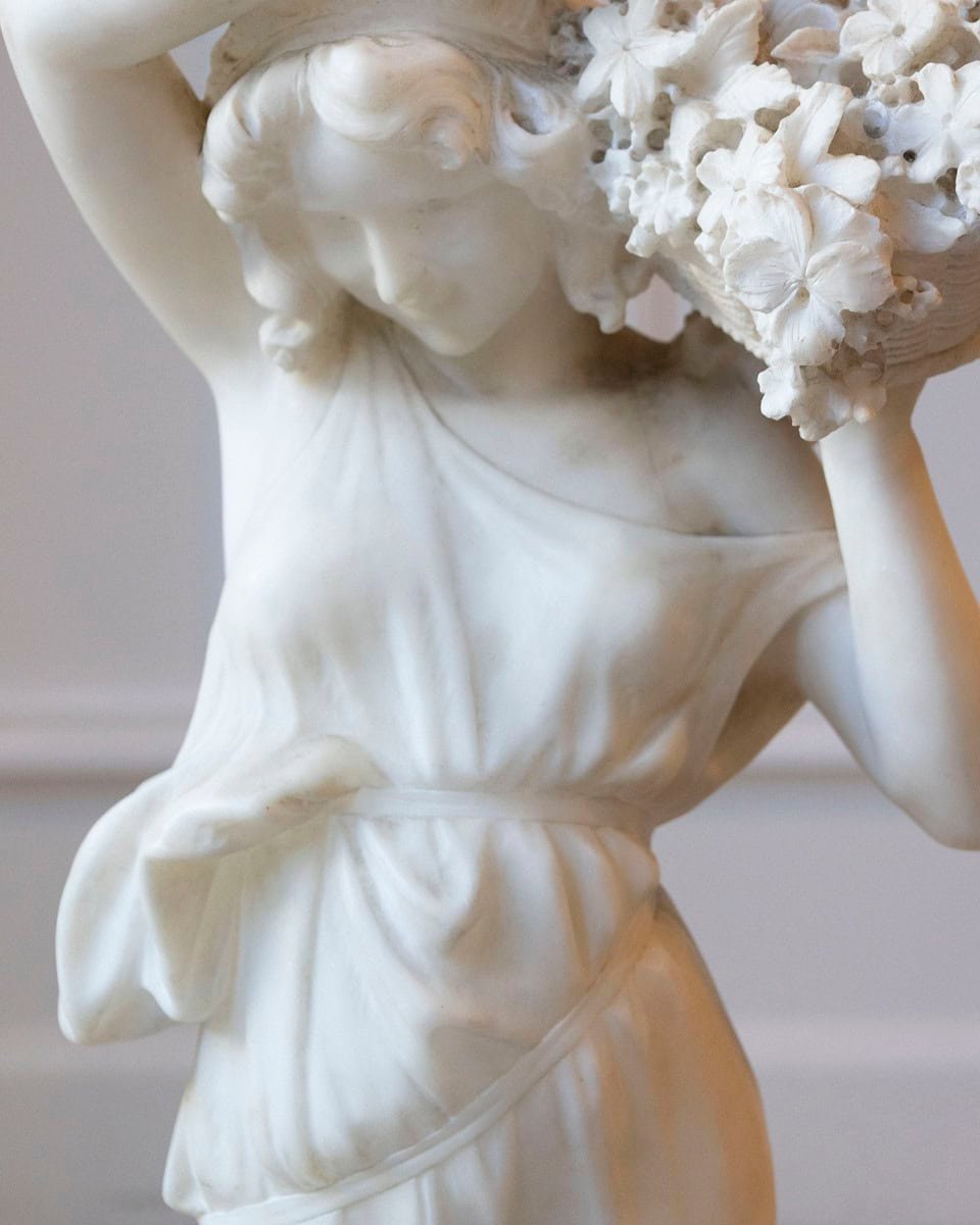 Italian Late 19th / Early 20th Century Volterra Alabaster Figure of a Flower Girl - JAA